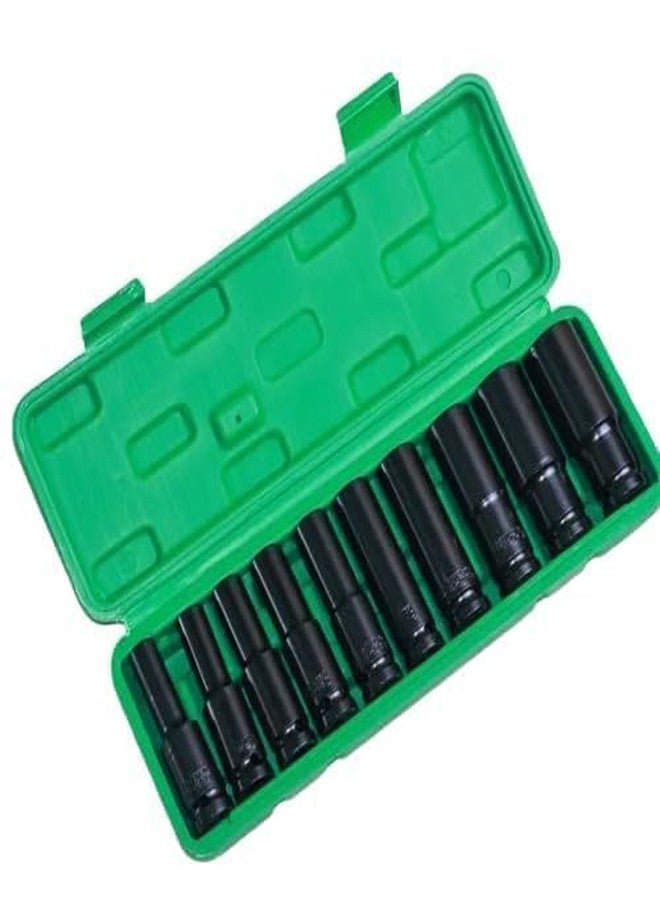 Jaccfy مجموعة مفاتيح ربط صدمية سداسية عميقة 78 مم بمقبض مربع 1/2 بوصة من جاكفي، 6 نقاط، مقاسات مترية قياسية، فولاذ CR-V من 10 مم إلى 24 مم (مجموعة مفاتيح ربط صدمية 10 في 1) (أخضر) - Image 1